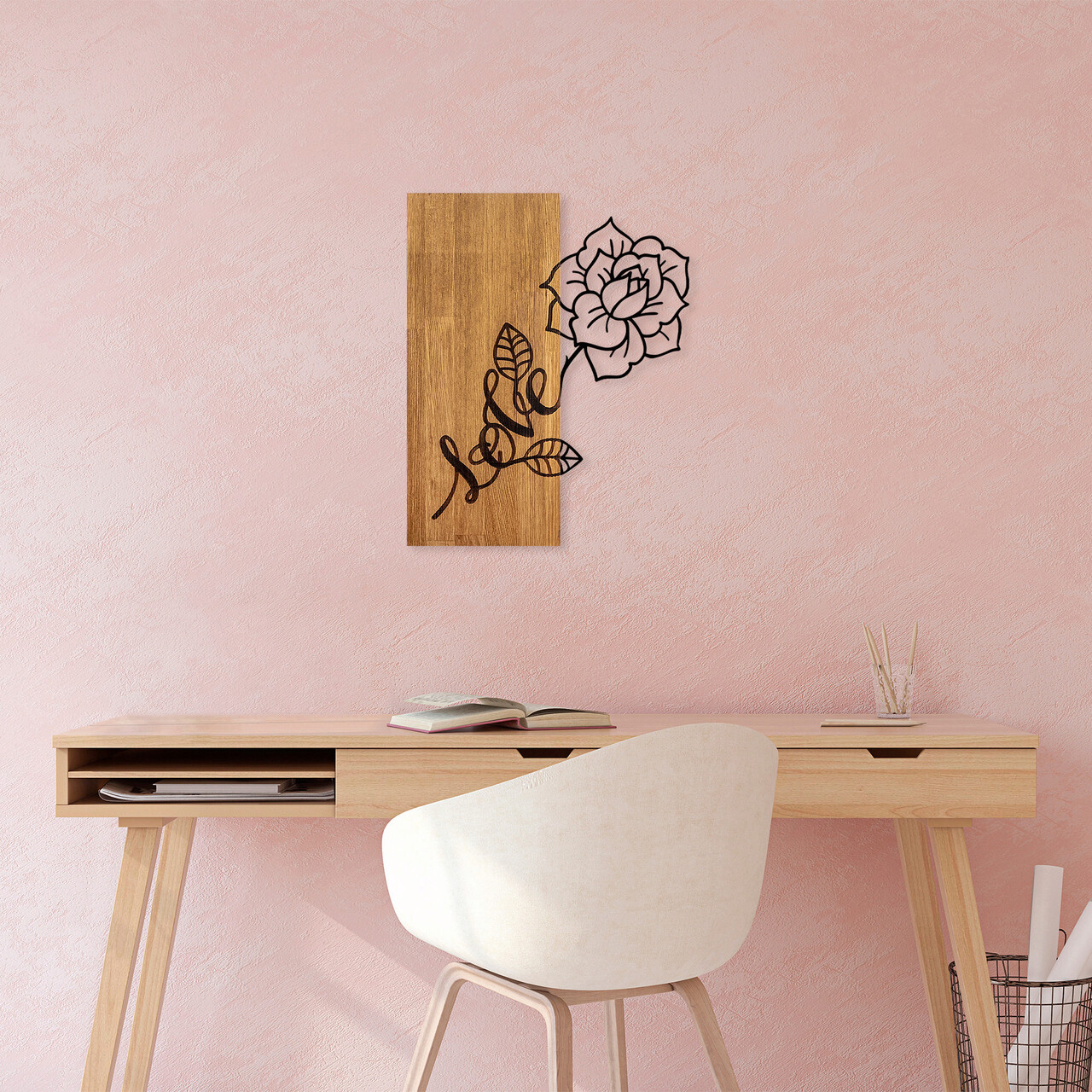Decoratiune de perete, Rose Love, Dimensiune: 47 x 58 cm, Nuc / Negru - imagine 7